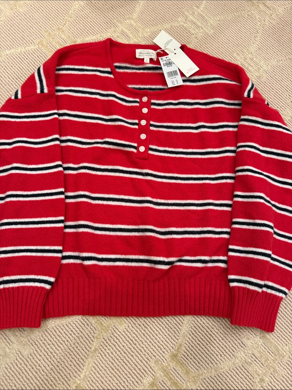 Abercrombie and fitch Red Striped Women's Henley Sweater medium